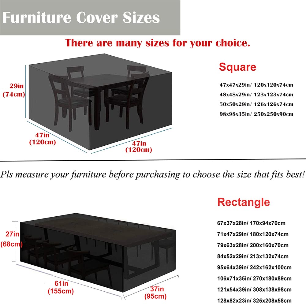 Skyour Patio Table Furniture Set Covers Square/Rectangular Waterproof Outdoor Indoor Dustproof Garden Table Chair Sofa Furniture Set Cover Protector (121x54x39in)