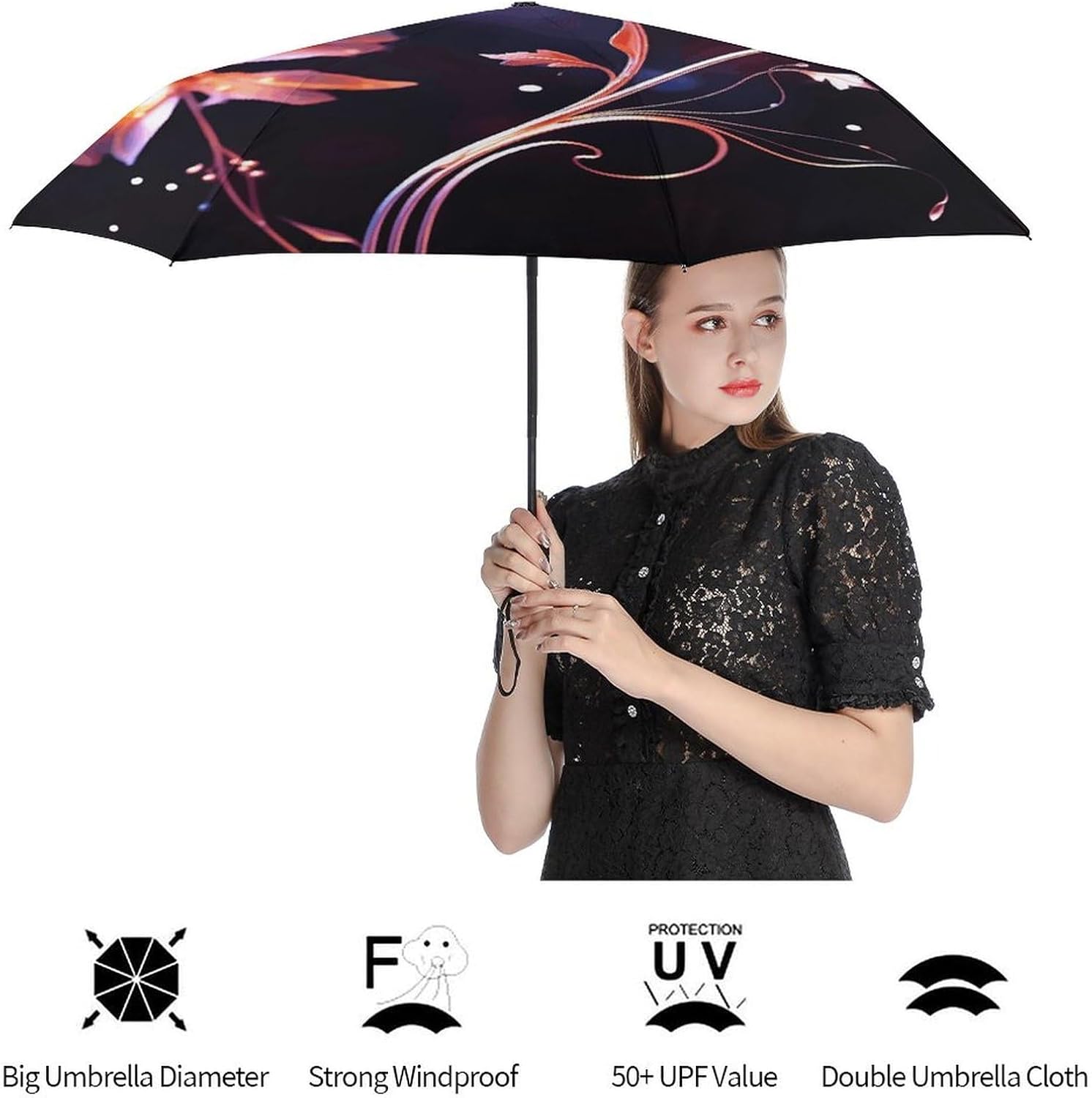 Portable High-density carbon steel structure Portable Travel Umbrella Windproof 3‑Fold Smooth Auto Open Compact Protective