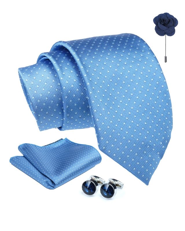 axlon Polka Dotted Tie For Men – Formal Ties Set With Pocket Square, Cufflink & Flower Pin With Gift Box For Mens, Silk Fabric Neckties Gift Sets For Men’s (P0)-picture-33