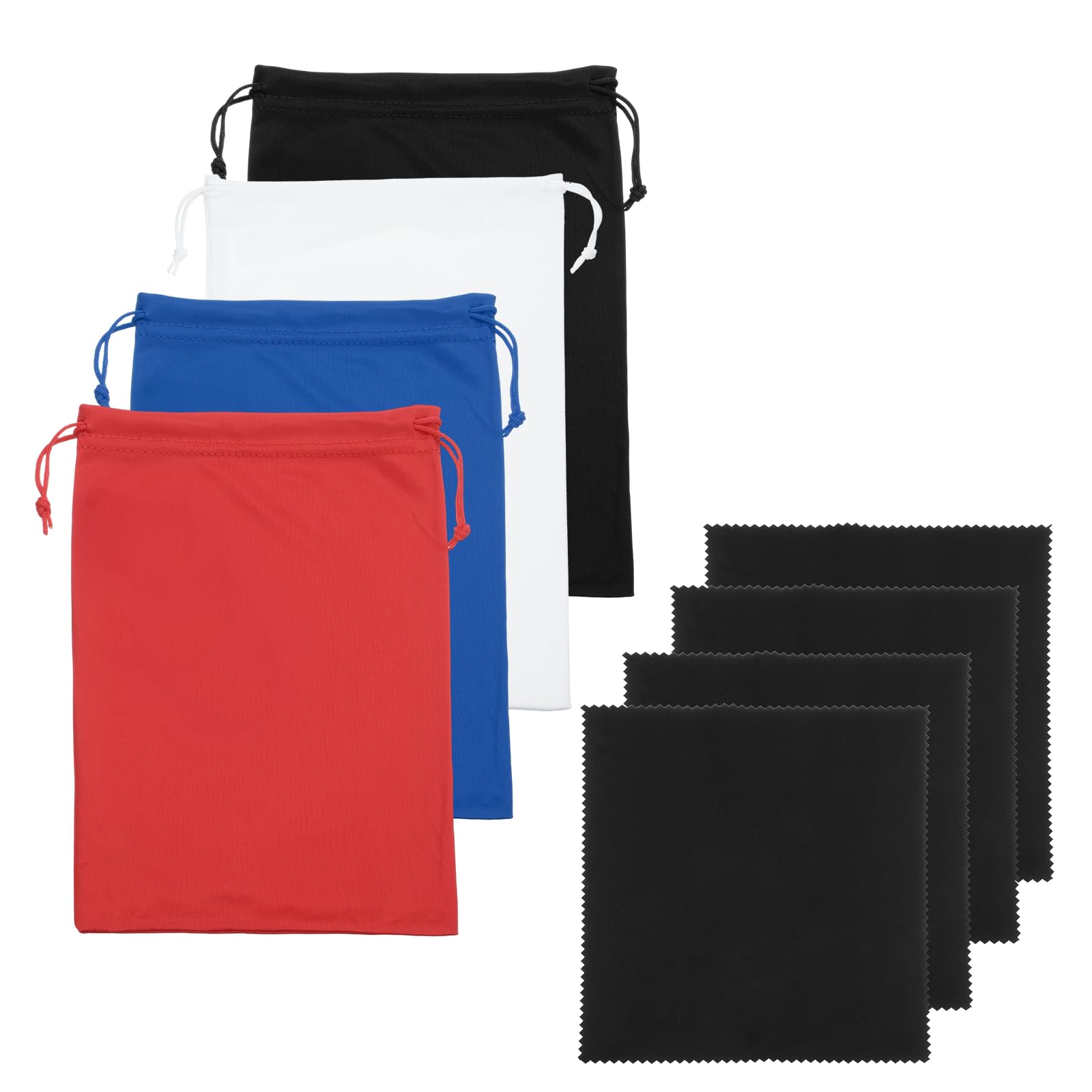 YELARXI Ski Goggle Bag, Microfiber Bag with Cleaning Cloth Drawstring Pouch Soft Storage Sleeve Case Protection 4 Pcs & Black/White/Blue/Red-Fitting for (Snow Swimming Goggle/Sunglasses)