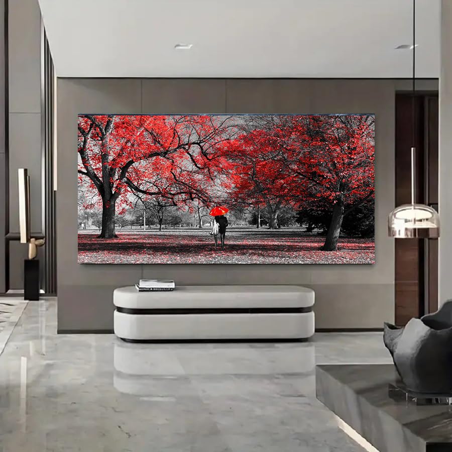 Amazon.co.jp: 寝室用ウォールアート 白黒 赤 壁装飾 風景 木の