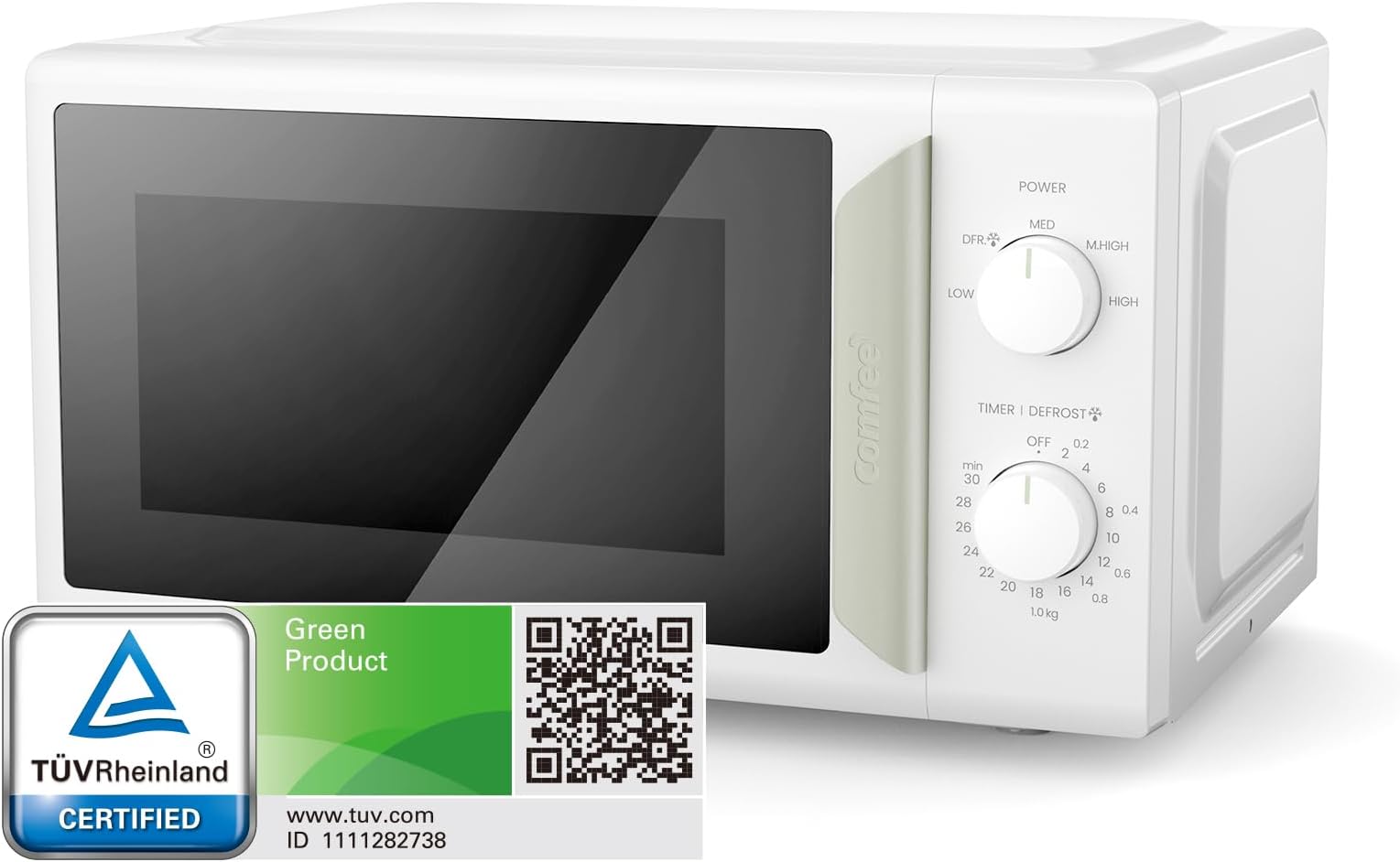 700W 19L White Mini Microwave Oven, Compact Design, InverTech and Quick Defrost Function, 5 Cooking Power Levels with Kitchen Manual Timer - Mirror Design CMO-MP012ND(GN)