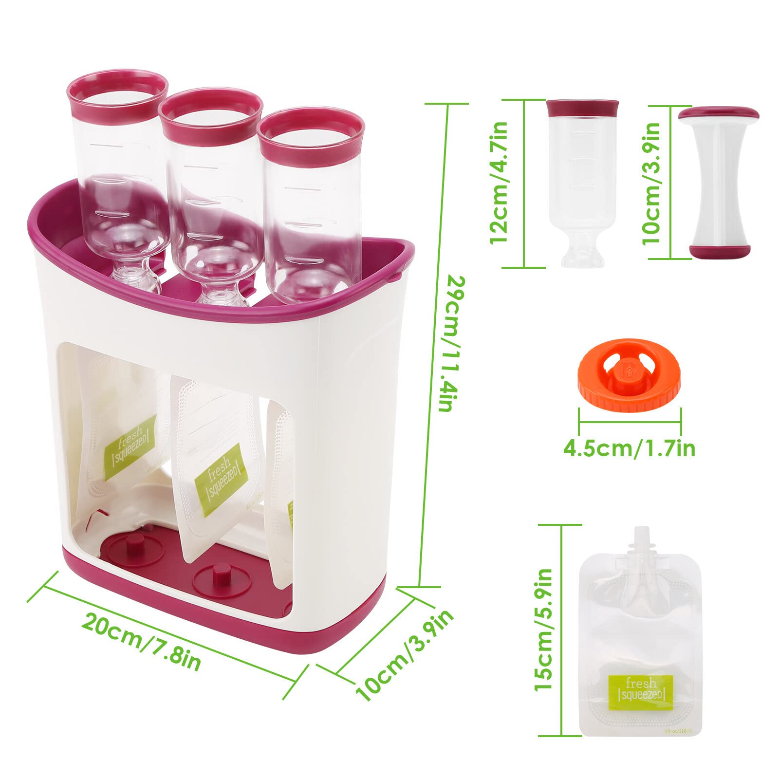 Station de Compression pour Aliments pour Bébé avec 10/15 Sacs Compressibles Sans BPA pour Smoothie Jus de Fruits, Machine à Aliments pour la Maison et La Cuisine