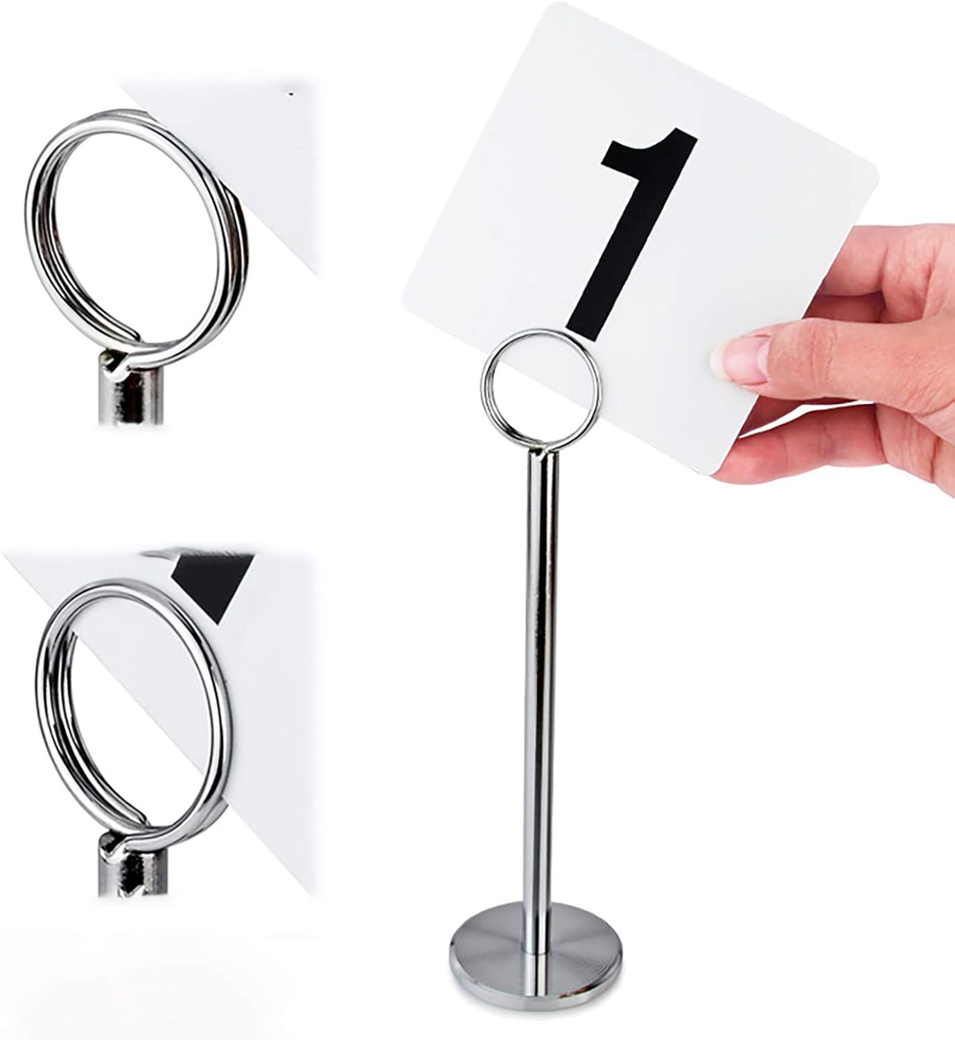 6 Heavy Base Wire Place Card Holders, 6" Gold Table Number Ring-Clip Menu Photo Picture Holder Wedding Birthday Party Decoration Centerpiece with Stand