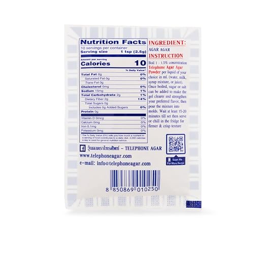 Miniatura 2 de Telephone Polvo de agar de marca de agar, 0.88 oz x 2 (1.76 onzas), gelatina en polvo de alta calidad hecha de algas rojas, vegano, sin gluten, gel