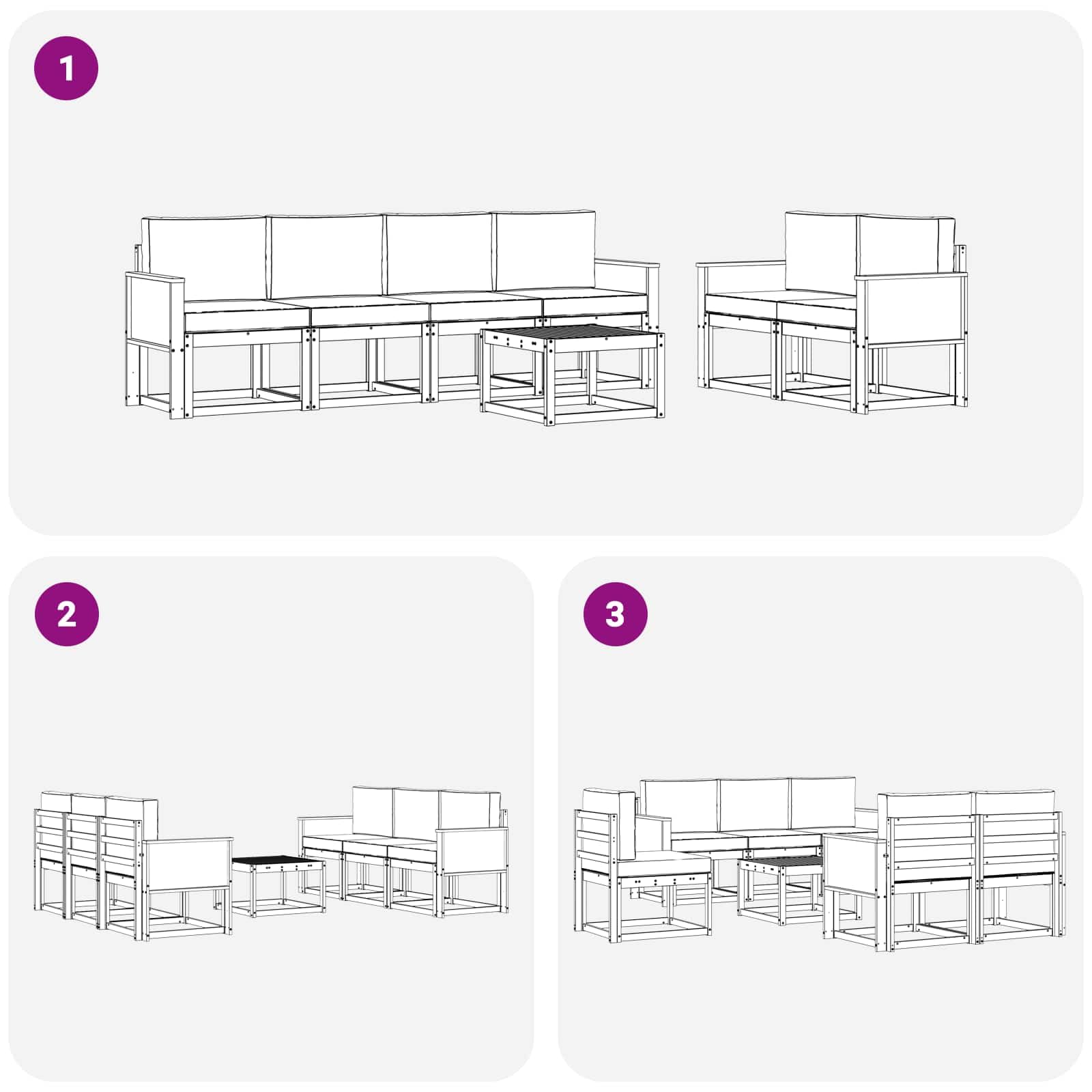 Sofa-Set für den Außenbereich, 6-teilig, Natur und Anthrazit | Akazienholz, Lamellen-Design, ergonomische Armlehnen, ideal für Garten und Terrasse