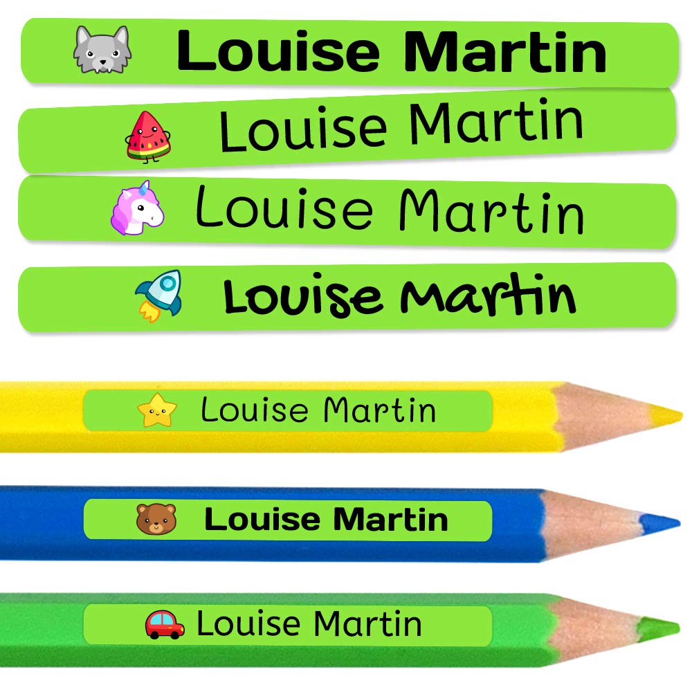 200 Personalised Sticky Labels for Pencils and Ballpoint Pens School Stickers with Name for Marking Items Waterproof Stickers for School and Nursery Dimensions 4.6 x 0.6 cm — image 1