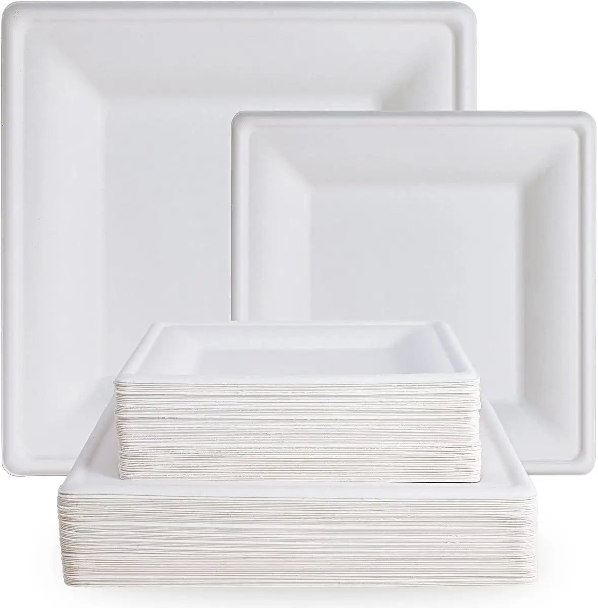 ECOLipak 120 Pack Compostable Paper Plates, 10 inch and 8 inch Heavy Duty Disposable Square Plates, Eco friendly Sugarcane Biodegradable Plates for Party Dinner Birthday