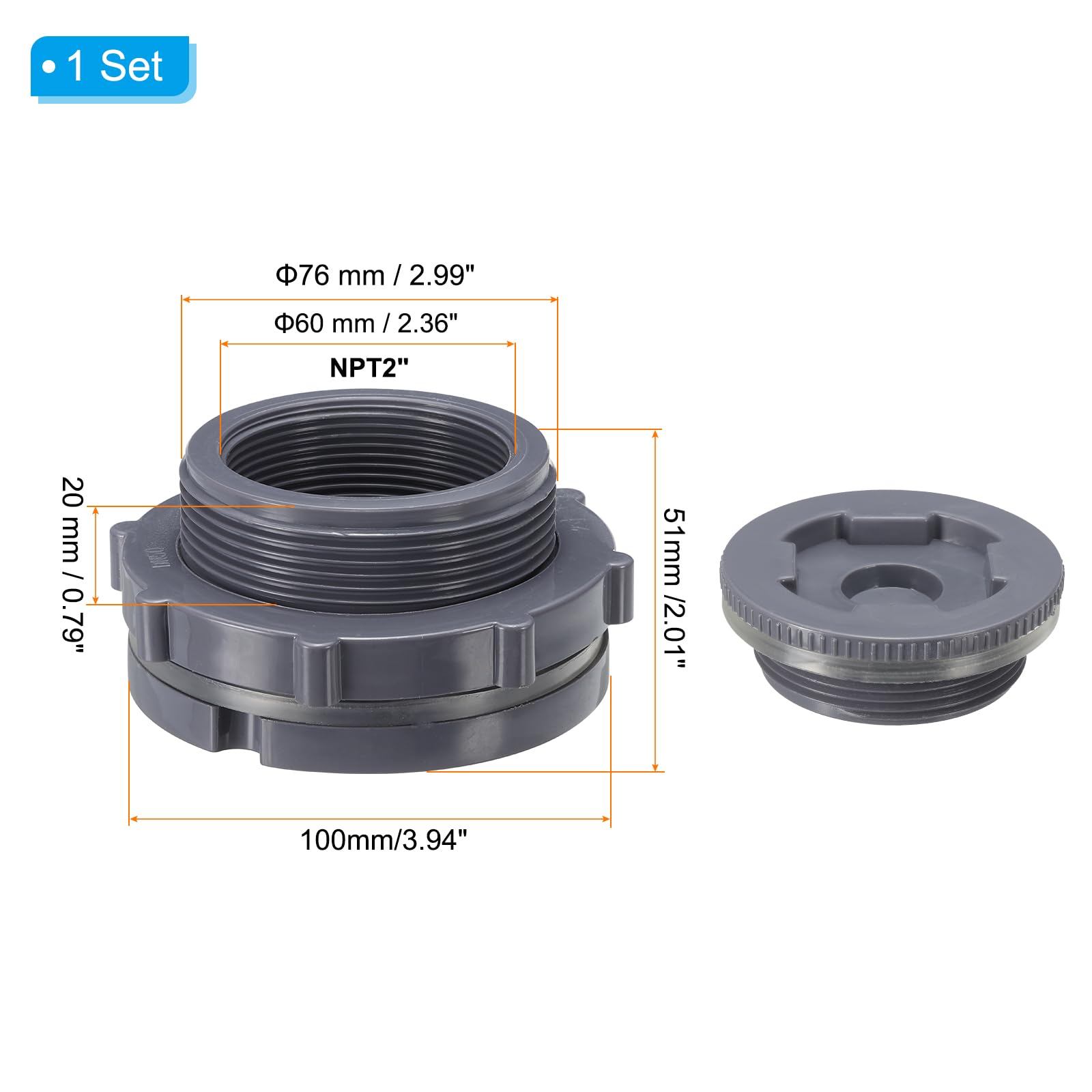 PATIKIL PVC Bulkhead Fitting with Plug NPT2 - Image 2