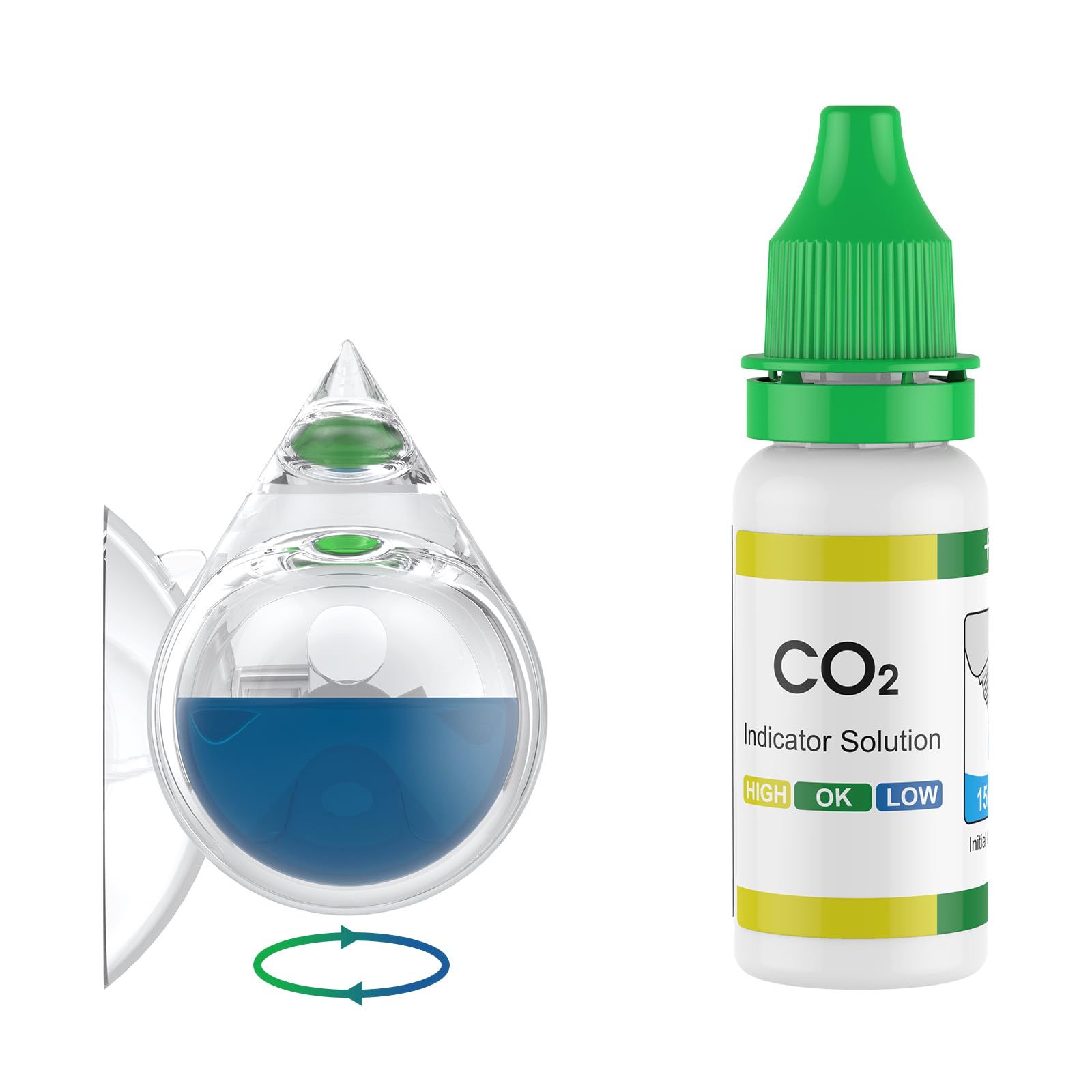 Pawfly Acrylic CO2 Drop Checker for Aquarium, Fish Tank Carbon Dioxide Checker, CO2 Monitor Kit with Solution &amp; Suction Cups, CO2 Detector, Aquarium CO2 Tester, CO2 Indicator for Planted Fish Tank