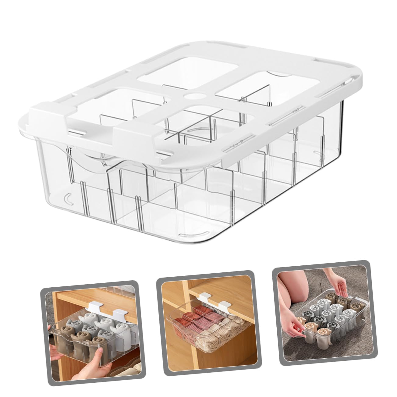Alipis Caja De Almacenaje Organizador De Calcetines 15 Compartimentos Resistente Transparente