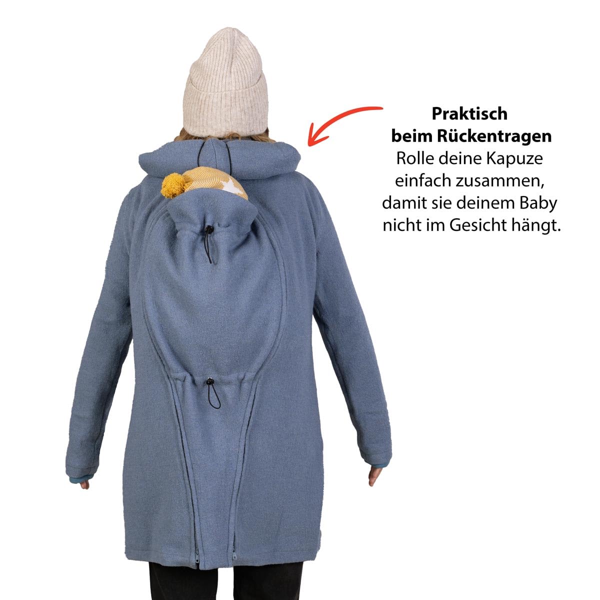 Viva la Mama – Wollmantel für Schwangerschaft & Babytragen vorn & hinten – 4in1 Umstands- und Tragemantel – warme Tragejacke - SMILLA - eisblau - S