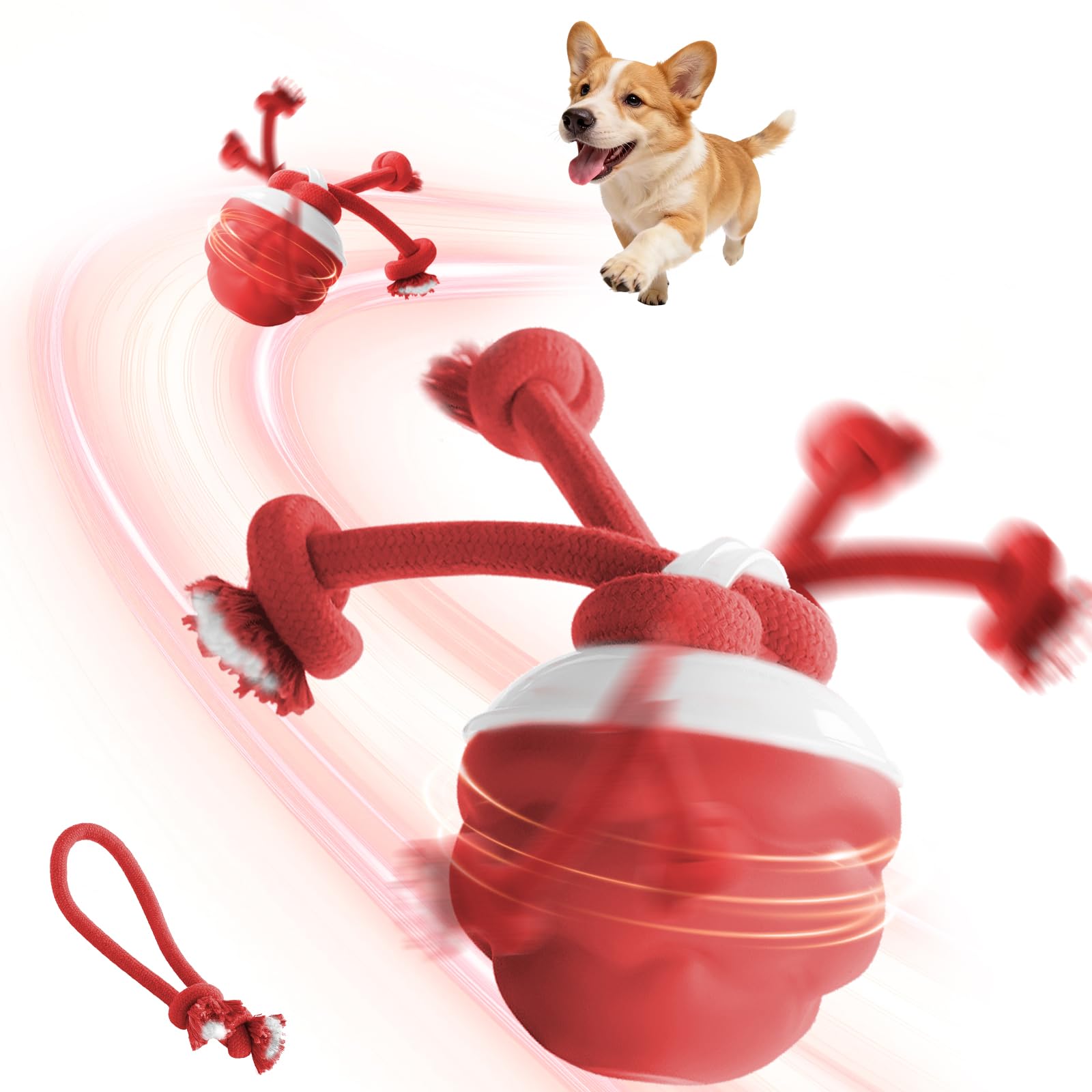 Mapneng Interactive Dog Toys Ball, Automatic Moving Dog Ball Toys with Dog Barking for Small Medium Dogs, Rechargeable Moving Smart Active Rolling Funny Puppy Toys for Anxiety Relief & Bonding (Red)