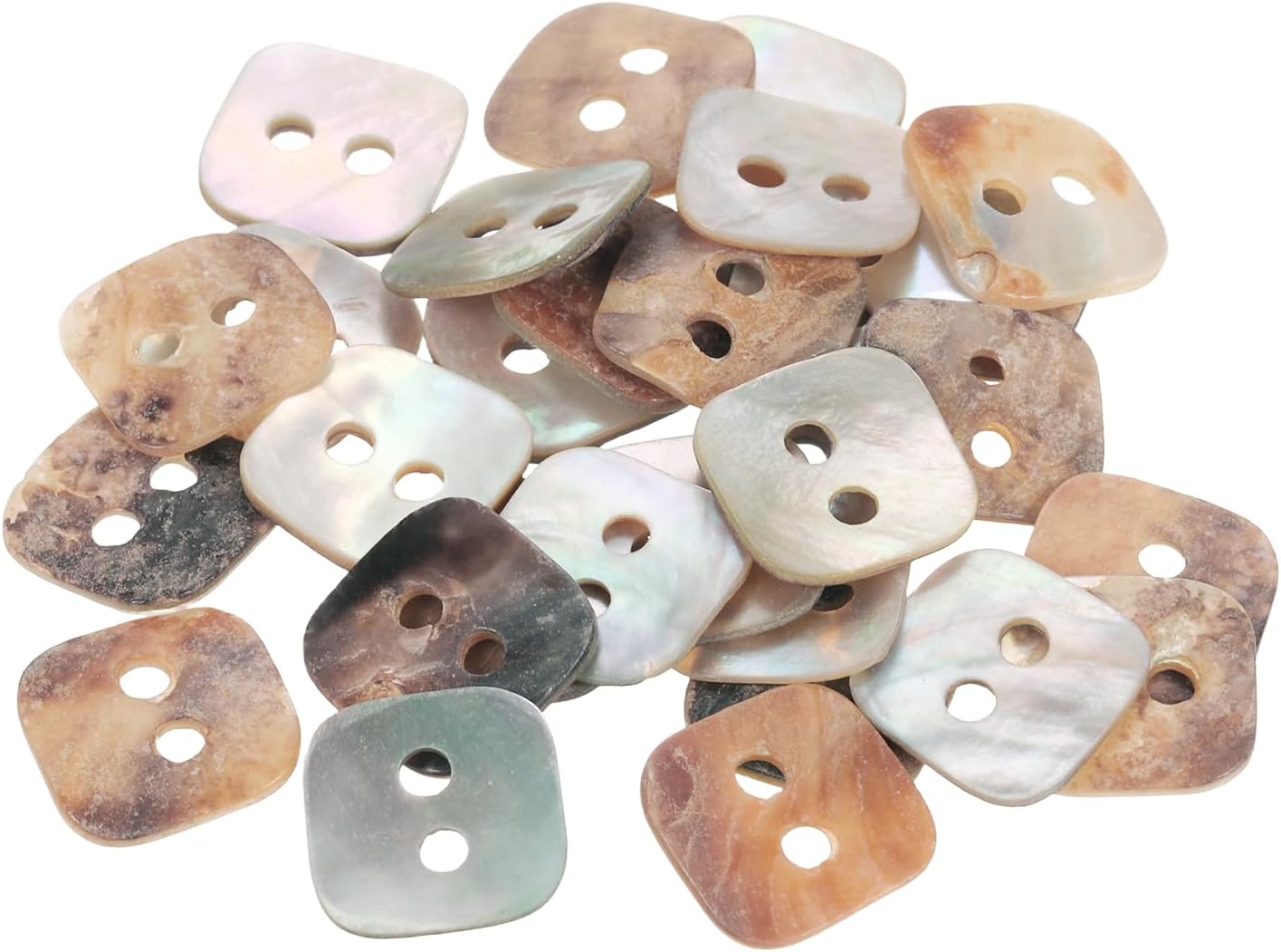 sourcing map 30pcs Pearl Shell Buttons 0.6" (15mm) 2 Hole Square Shell Sewing Button Natural for Cloth Craft Shirt DIY