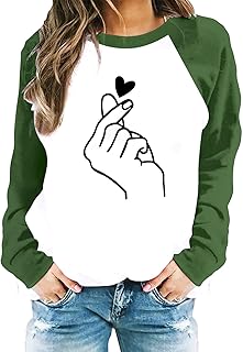Top de suéter de Moda Casual de Color de Bloque de Color con Estampado de corazón de Moda para Mujer Camisa Negra Mujer (Green-s, M)