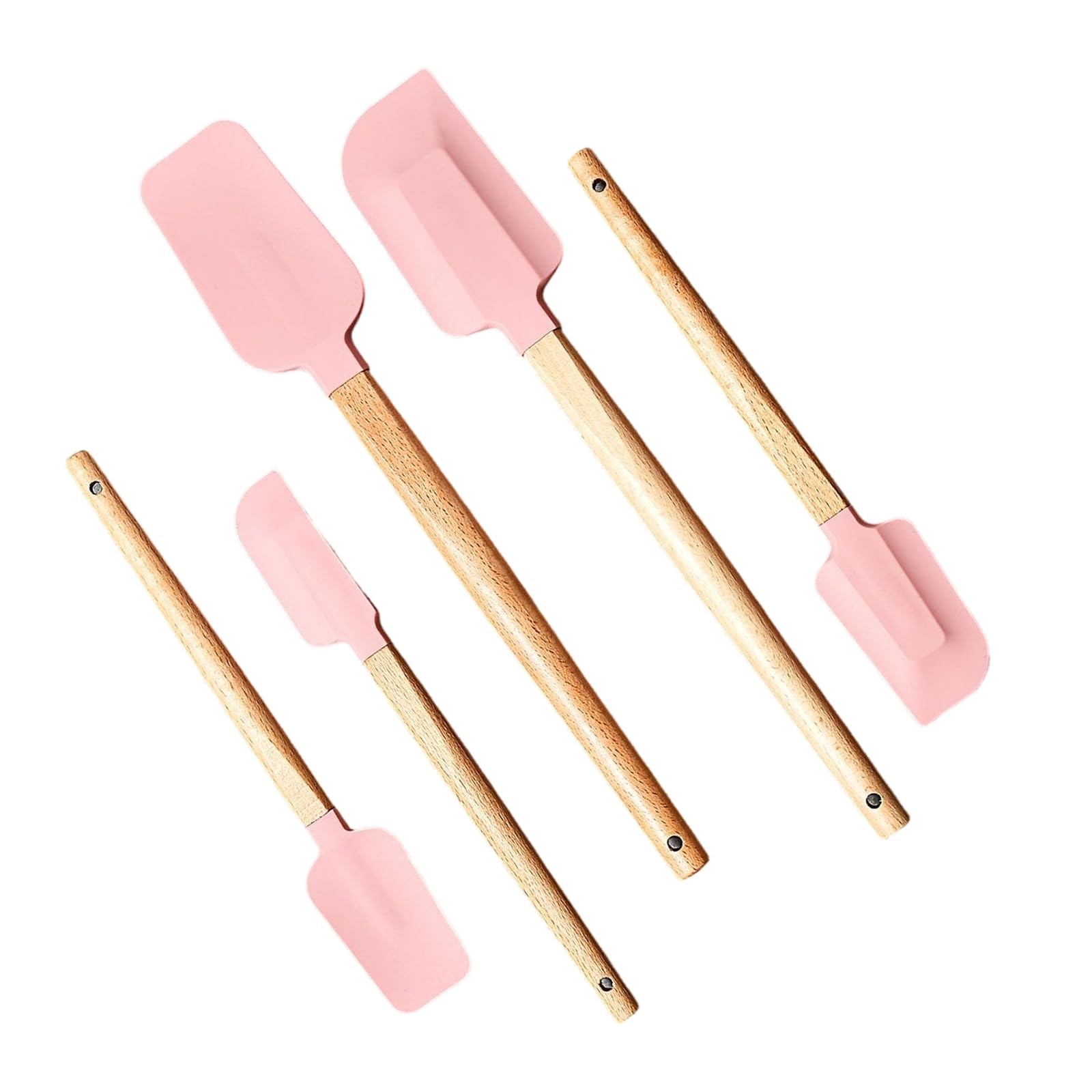 LUCKGONI Pack Of 5 Silicone Baking Spatulas Wooden Handle Spoonula Jar Scrapers For Batter Mixing And Cooking