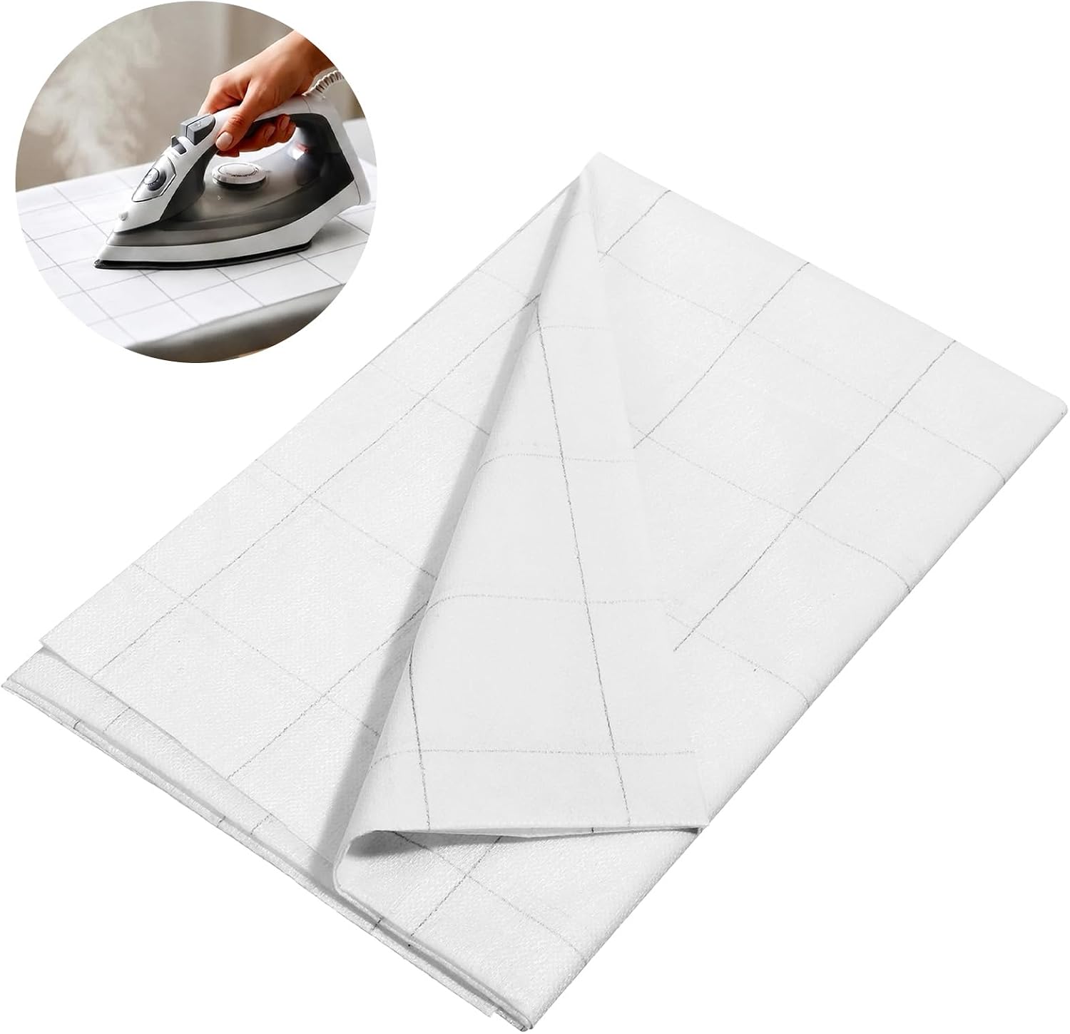 Fusible Interfacing with 2"x2" Grid Nonwoven Layout | 48" x 8 Yards Polyester Lightweight Iron-On Interfacing Roll for DIY Crafts, Quilting, and Sewing Supplies (White, 1 Pack)