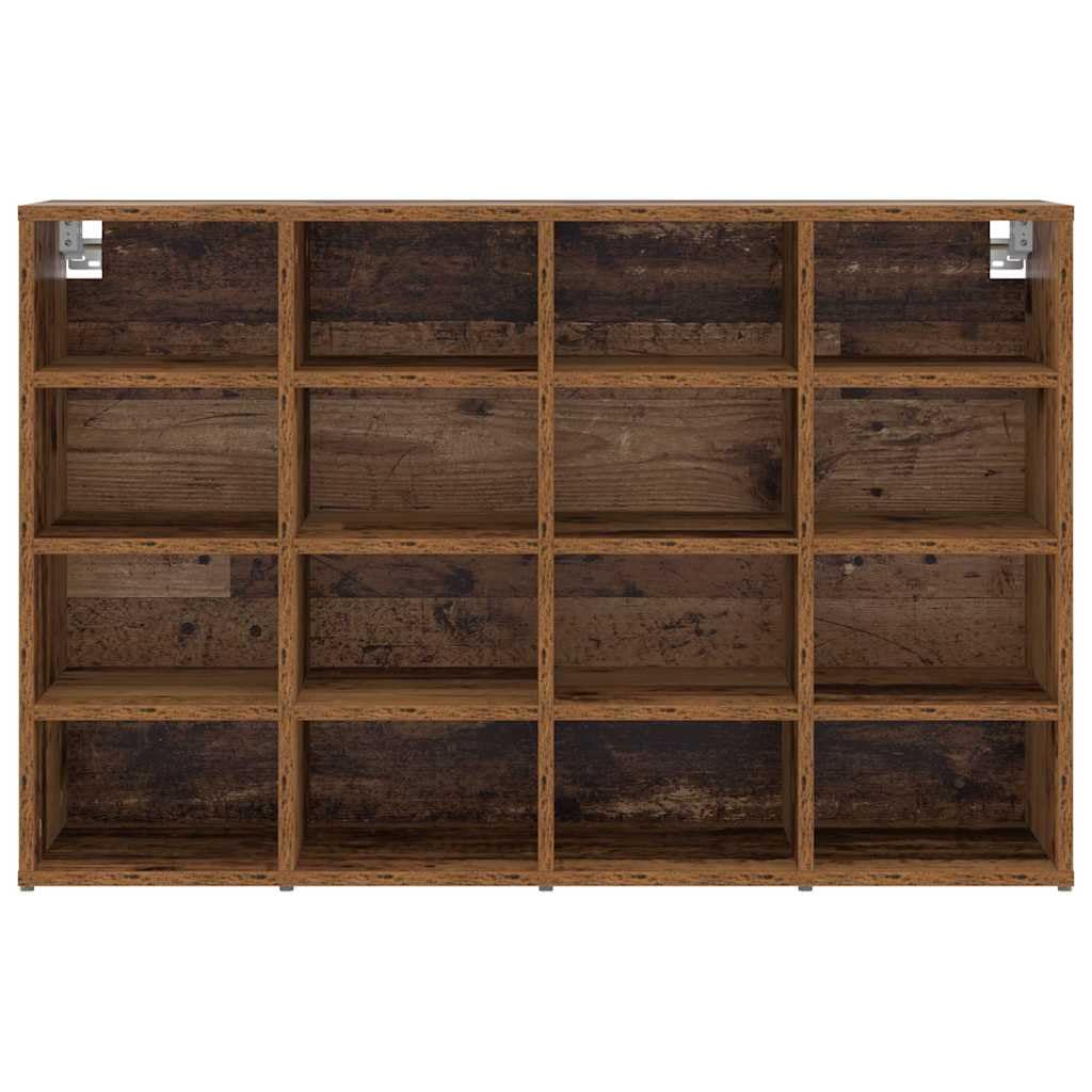Schuhschrank mit Regal Altholz Holzwerkstoff 103 x 30 x 67 cm, schmaler Schuhständer für Flur Diele, geschlossene Schuhablage mit 16 Regalbrettern, platzsparend