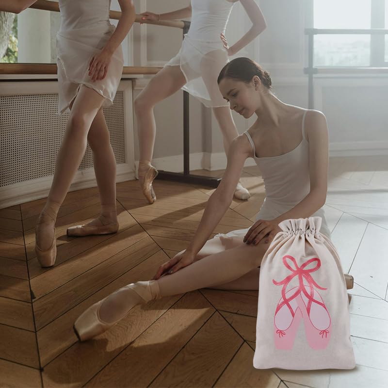 Ballet Dance Shoe Bag Drawstring Gift Bag Canvas Cinch Travel Pouch Dance Birthday Party Favors Goodie Bags for Ballerina Ballet Lover Reusable Wrapping Gifts Treat Snack Storage Bags 7.8 * 11.8 Inch4