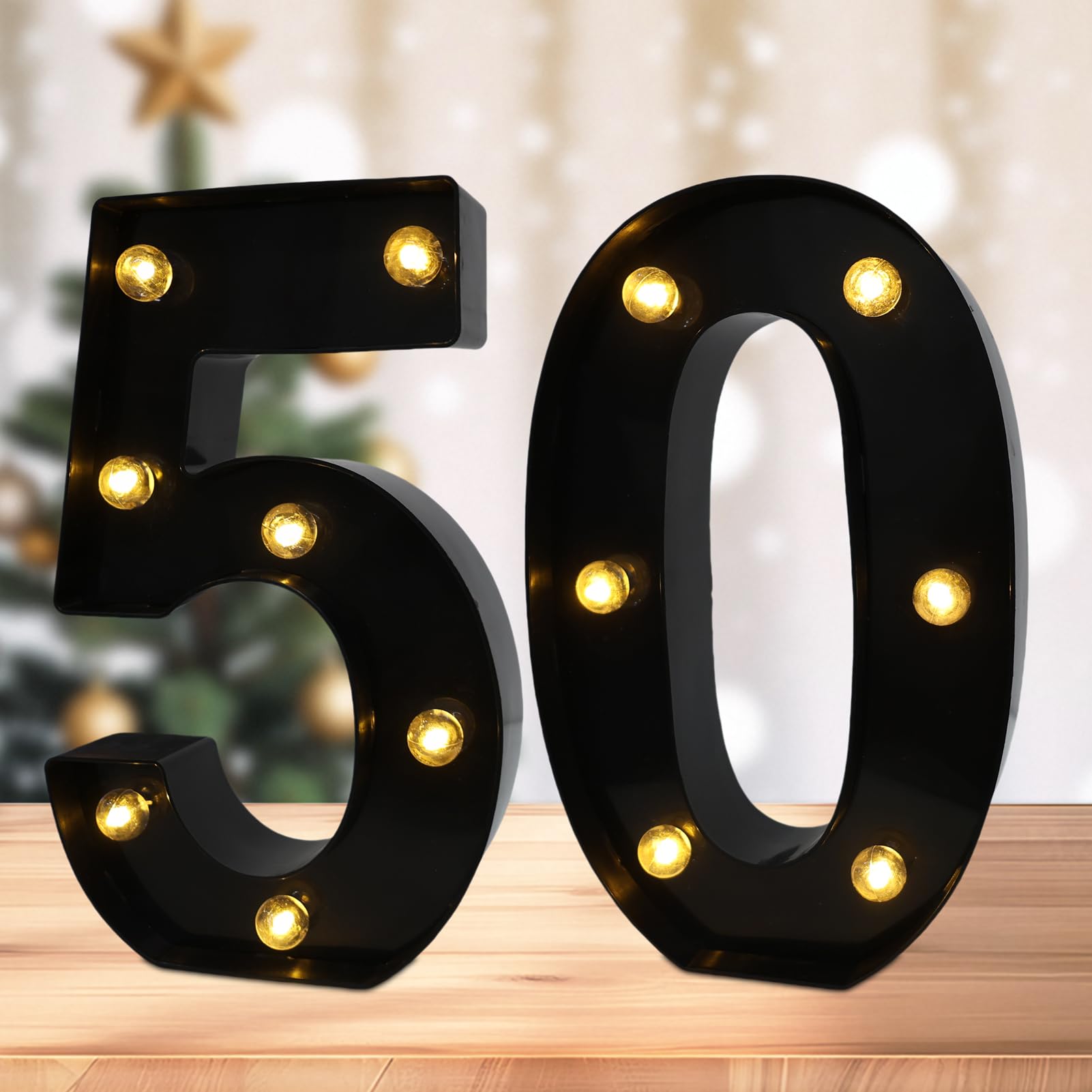 Led Light Up Numbers, 50th Birthday Decorations, Marquee Numbers Lights, Battery Powered Light Up Sign for 50 Decor Party (Black)