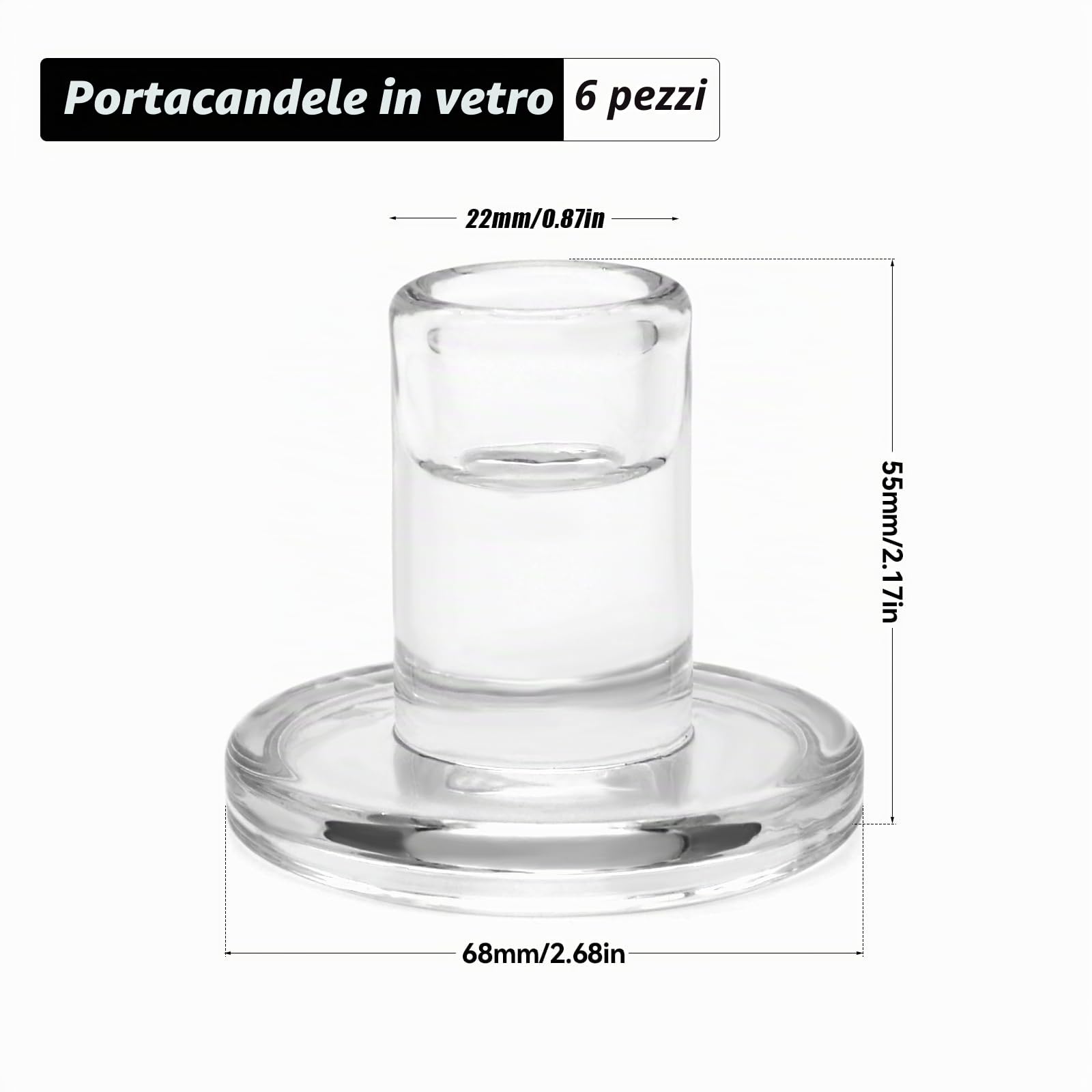 6 portacandele in vetro trasparente per matrimoni, feste, decorazione da tavolo