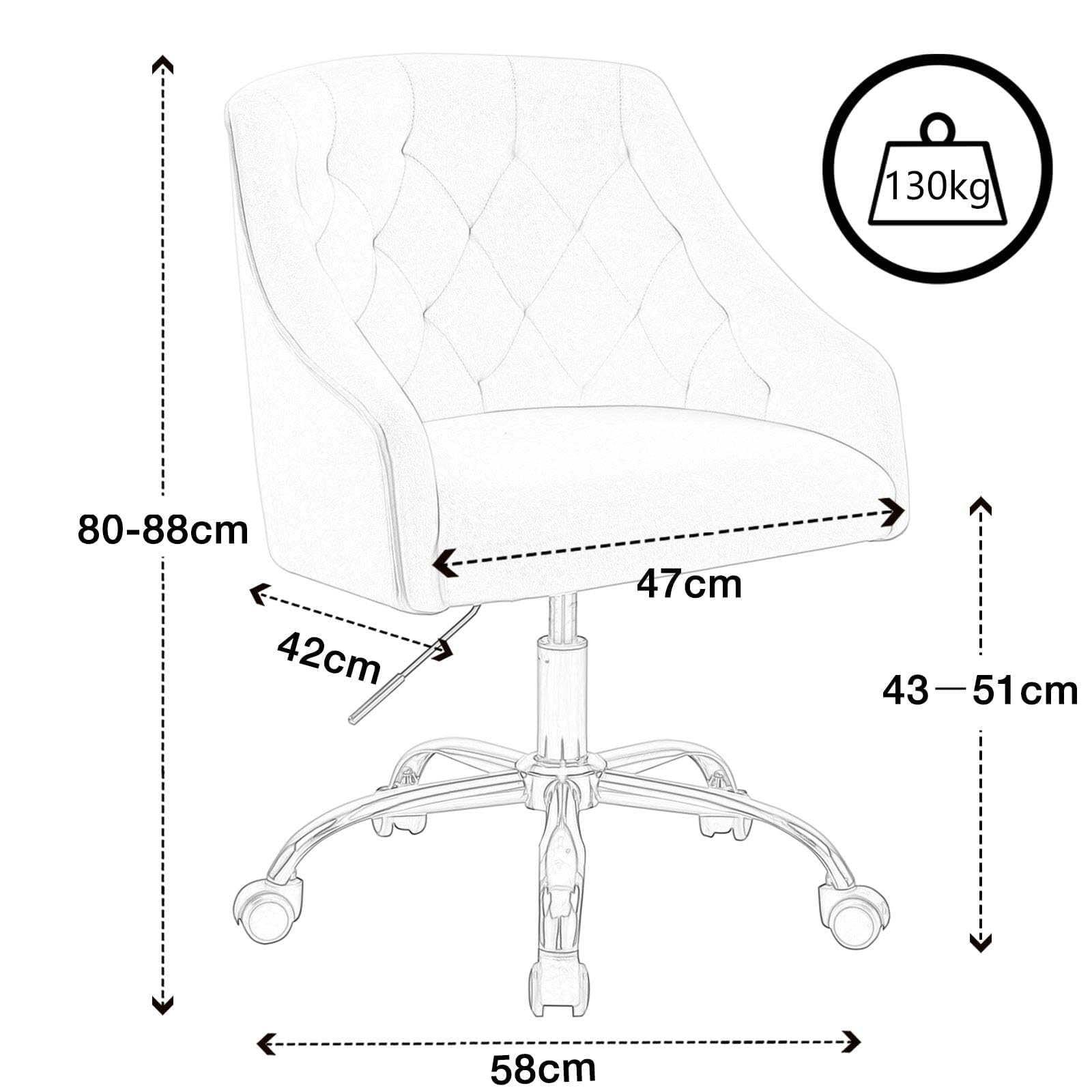 Chaise de bureau en velours, Chaise de bureau ergonomique en velours avec roulettes, Chaise pivotante réglable en hauteur pour table de maquillage pour bureau à domicile & filles, fauteuil