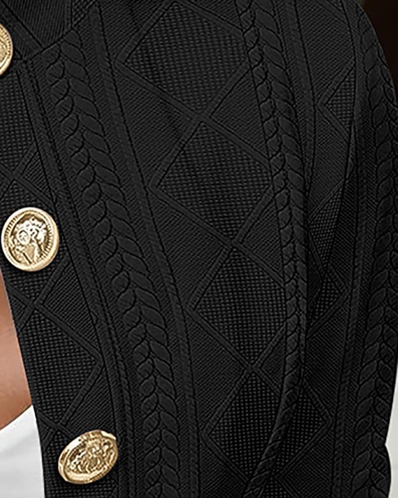 CHICME Women Argyle Cable Cardigan Casual Lightweight Cropped Coat Stand Collar Long Sleeve Metal Button Front Spring Jackets - Image 5