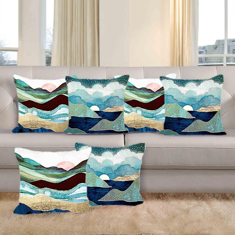 Designer And Decorative Printed Square 240 TC Cushion Cover Set Of 6 Jute Throw Pillow Covers/Cases (24 X 24 Inch Or 60Cm X 60Cm),Multicolor-image-43