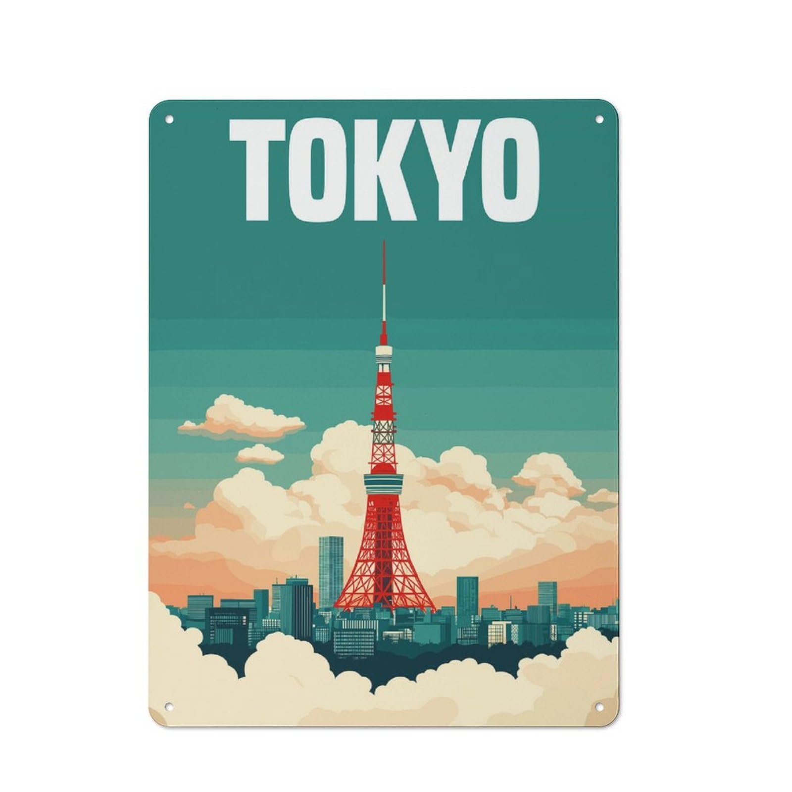 Junmoney Style-8 Tokyo Japan With Tokyo Tower Rustic Tin Sign 40X30cm For Living Room Wall, Suited To Home Wall Decor Collectors