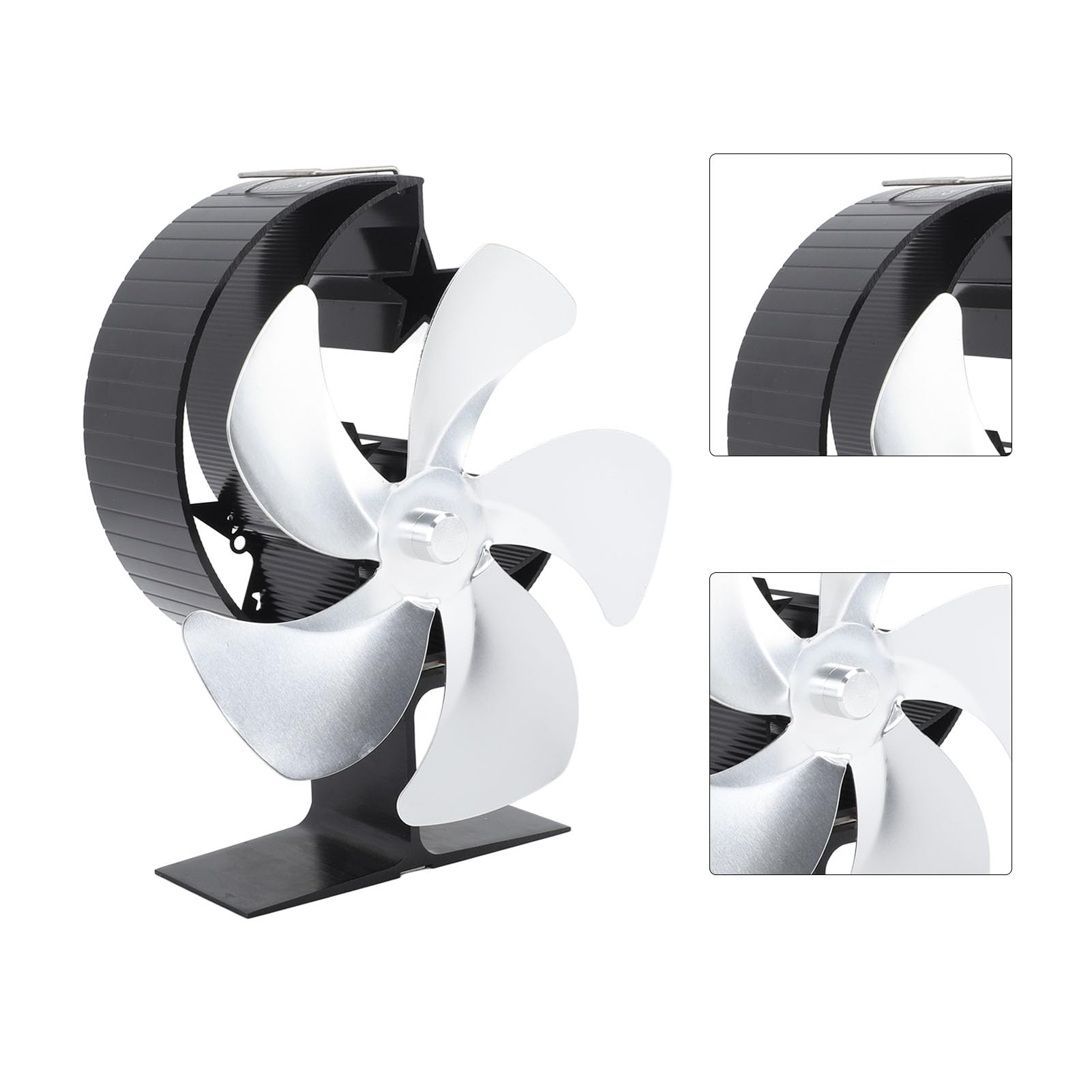 Hyuduo Ventilatore a Calore per Stufa a Legna, 5 Pale, Ultra Silenzioso, in Lega di Alluminio, per Campeggio, Pesca Sul Ghiaccio, Camino (SILVER)