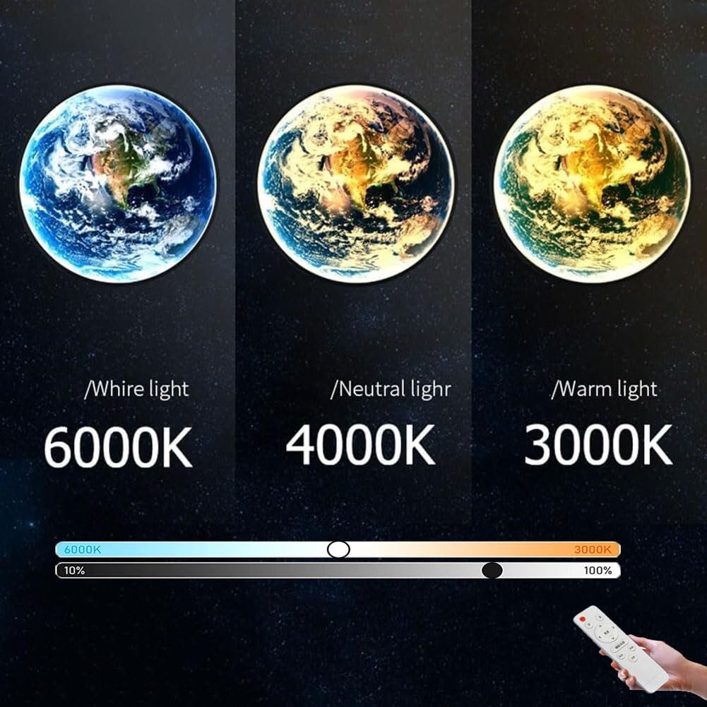 Lampa Ścienna LED Moon Pokój Dziecięcy Ściemnialna z Pilotem Okrągła Wewnętrzna Ziemna Kinkiet Dziecięca Lampka Nocna Księżycowa Lampy Nocna Nowoczesna Dekoracyjna Lampka Ścienna,50CM