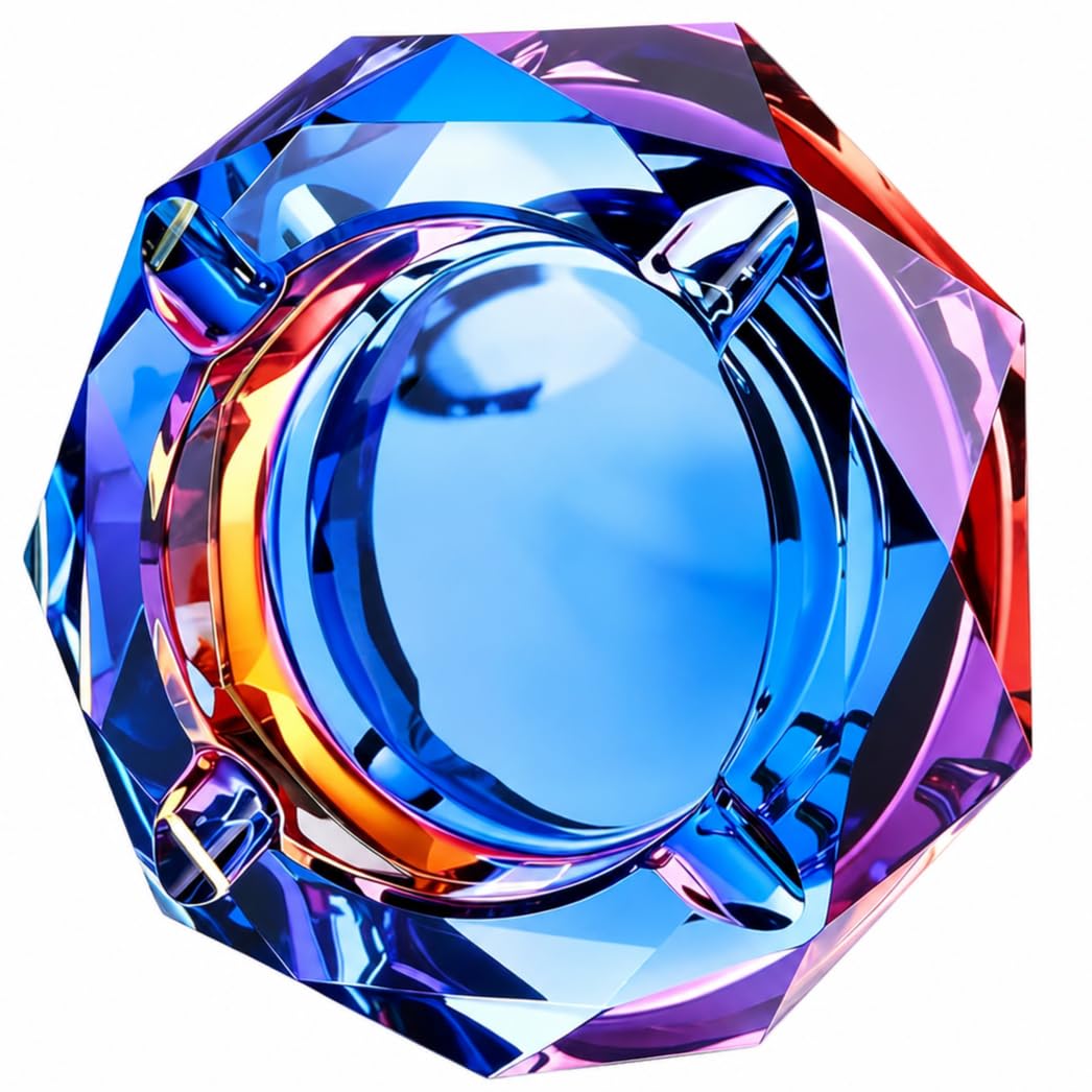 Cendrier de table en verre de cristal bleu scintillant pour extérieur