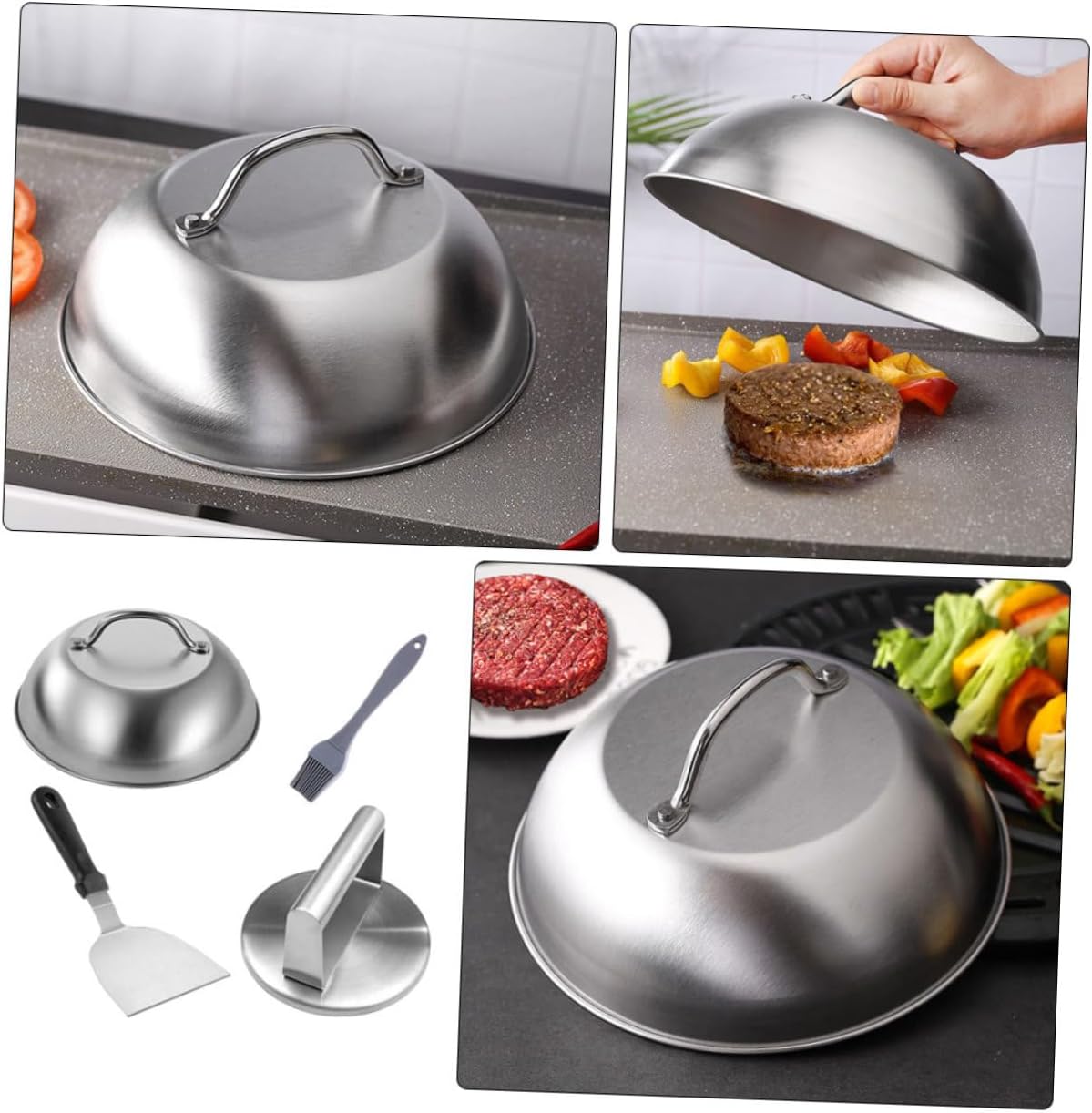 VANZACK 1set Stainless Steel Burger Patty Press Meat Maker Tool for Grilling and Outdoor BBQ Easy to Use Non-Stick Mold for Even-Sized Patties Shovel Kitchen Supply