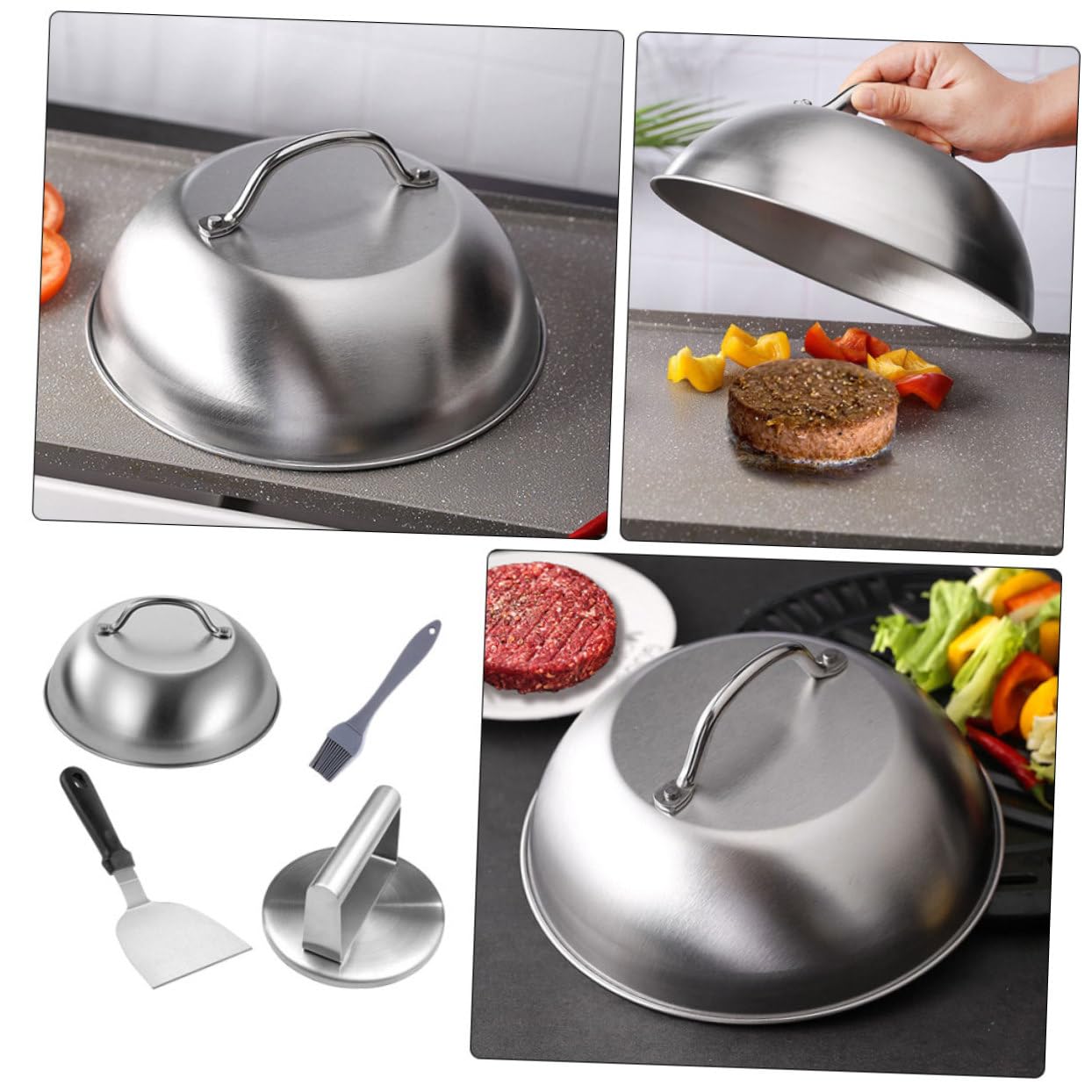 TOYANDONA Stampo per Hamburger in Inossidabile Pressa per Hamburger Manico Utensile per per Pressa per Torta Carne Strumento per Schiacciare