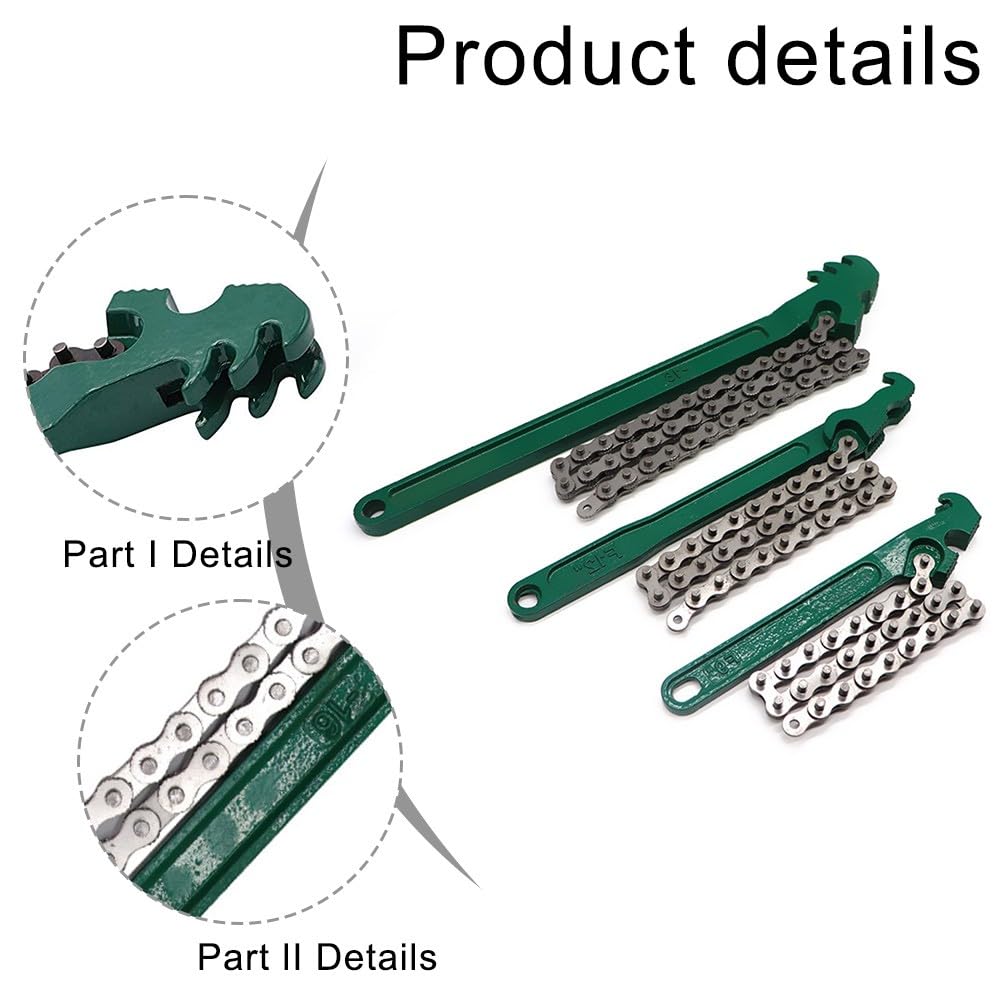 EasyByMall Juego de 3 llaves de cadena ajustables, llaves de tubo de acero al carbono de 9/12/16 pulgadas para tuberías de 1.5 a 8 pulgadas, filtro de aceite automotriz y herramientas de reparación de