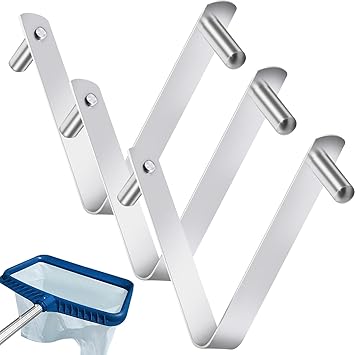 CANIPHA 3Pcs Pool Brush Clip V-Shaped Clip, Pool Pole Clips Pool Hooks for Poles, Stainless Steel Clips Double Pin Spring Button Clip for Brushes Skimmers Pool Net Swimming Pool Spa Brush