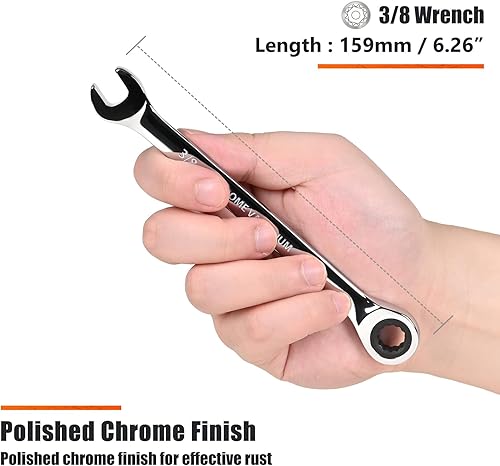 Miniatura 47 de Egofine Llave combinada de trinquete de 7/16 pulgadas SAE, llave de engranajes de grado industrial con diseño de 12 puntos, trinquete de 72 dientes