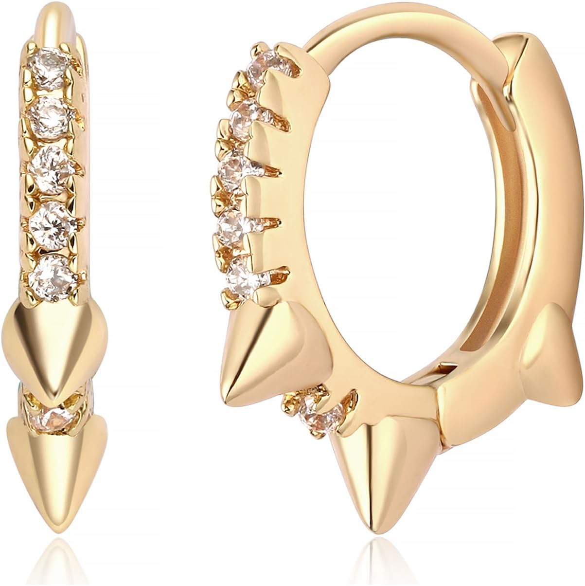 MEVECCO Dainty Gold Hoop Earrings for Women 18K Gold Plated Spike Huggie Hoop Earrings Geometry Handmade Minimalist Hypoallergenic Hoop Earrings for Her Gifts