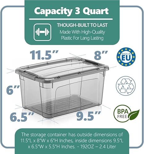 Miniatura 2 de Tribello Contenedores de almacenamiento de 6 cuartos de galón con tapas, contenedores de almacenamiento de plástico con tapas de pestillo para