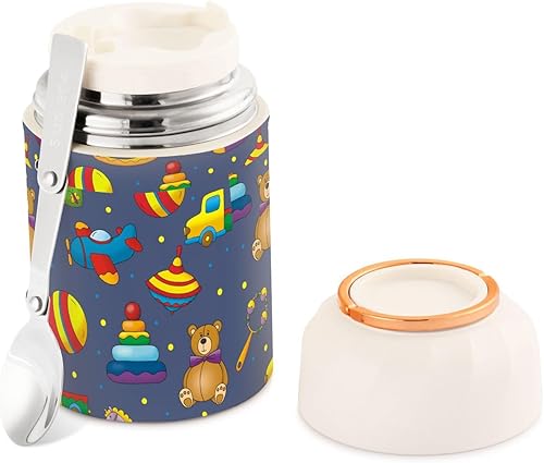 Miniatura 2 de BOENLE Contenedor de comida termo, juguetes para niños, de acero inoxidable aislado al vacío, recipientes para alimentos fríos y calientes, lonchera