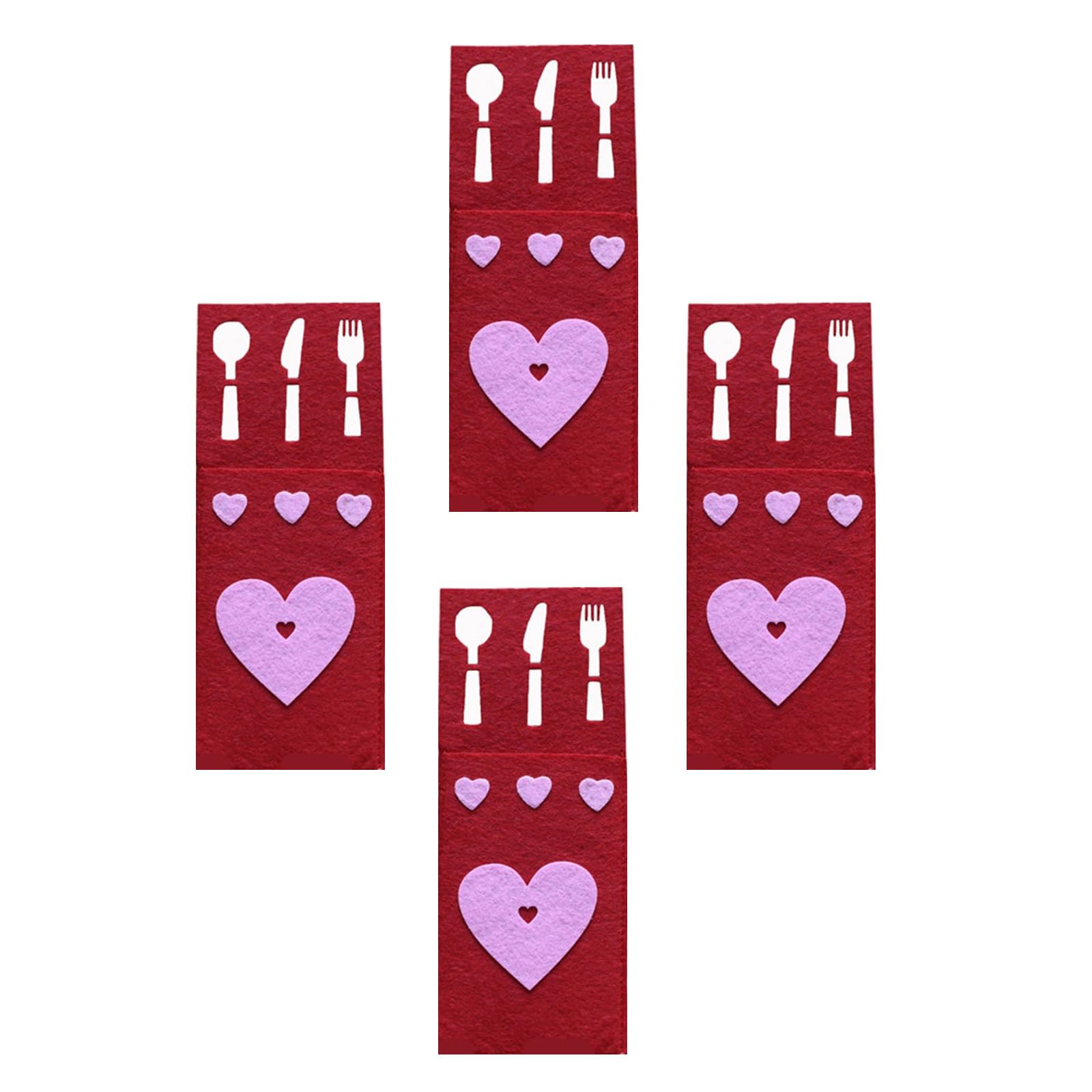 Hsioluted Of 4 Fabric Cutlery Storage Bags Holiday Flatware Organizers Silverware Pouches Valentine ' s Day Celebration Supplies Festival Dining Accessories