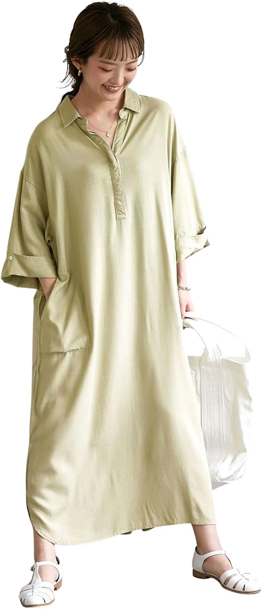 Amazon Co Jp スローブイエナ ソフトデニムスキッパーワンピース 36 カーキ 服 ファッション小物