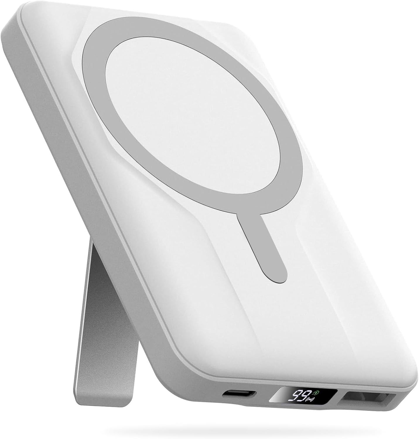 Azmuth Magnetic Power Bank,10000mAh for MagSafe Battery Pack, 22.5W PD Fast Charging,LED Display & Foldable Stand Wireless Portable Charger for iPhone 17/16/15/14/13/12/Pro/Pro Max/Plus,Pearl White