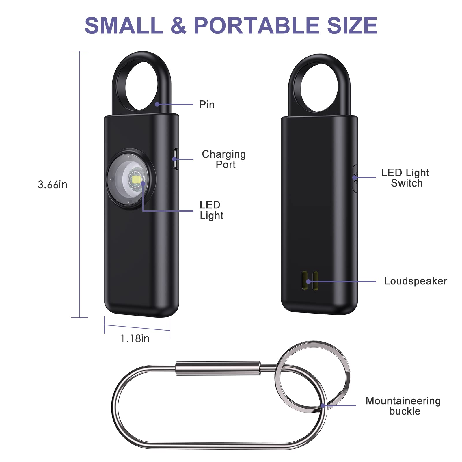 Allarme Personale OQIMAX 130dB - Con Torcia LED, Ricaricabile USB | Portachiavi Per Donne, Bambini E Anziani - Foto 3