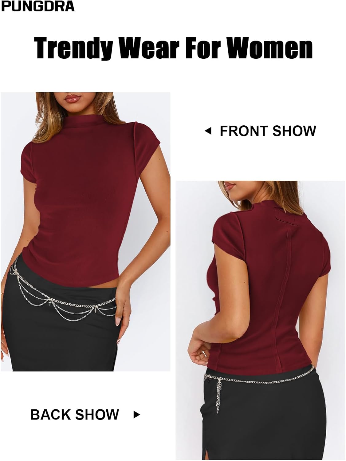 Womens Cap Sleeve T Shirts Mock Neck Tops for Women Y2k Knit Slim Fit Tee Casual Basic Crop Going Out Top - Image 3