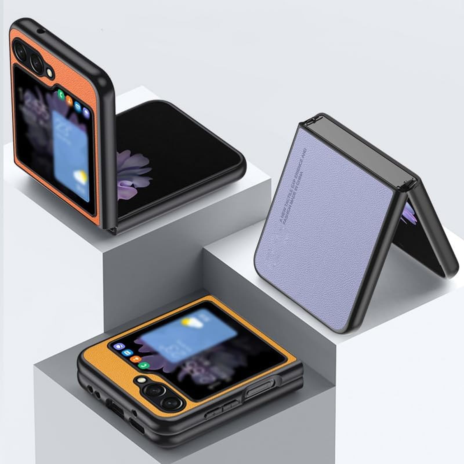 EKSED Custodia per Samsung Galaxy Z Flip 5, Premium Pelle Slim Fit Protettiva Antiurto AntiGraffio Cover Telefono Anti Impronte Digitali