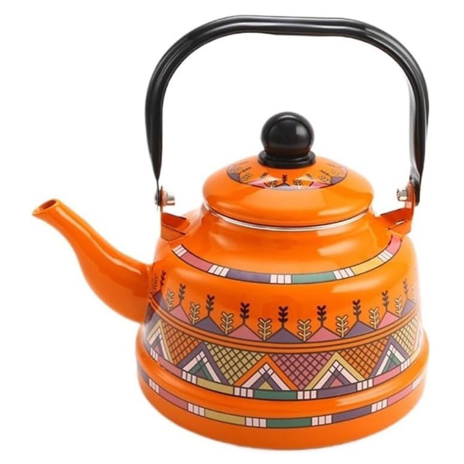 Rsbfer Orange Vintage Floral Enamel Tea Kettle - Quick Heating Stovetop Teapot With Cool Touch Porcelain Handle For Hot Water, No Whistling,,1.7L