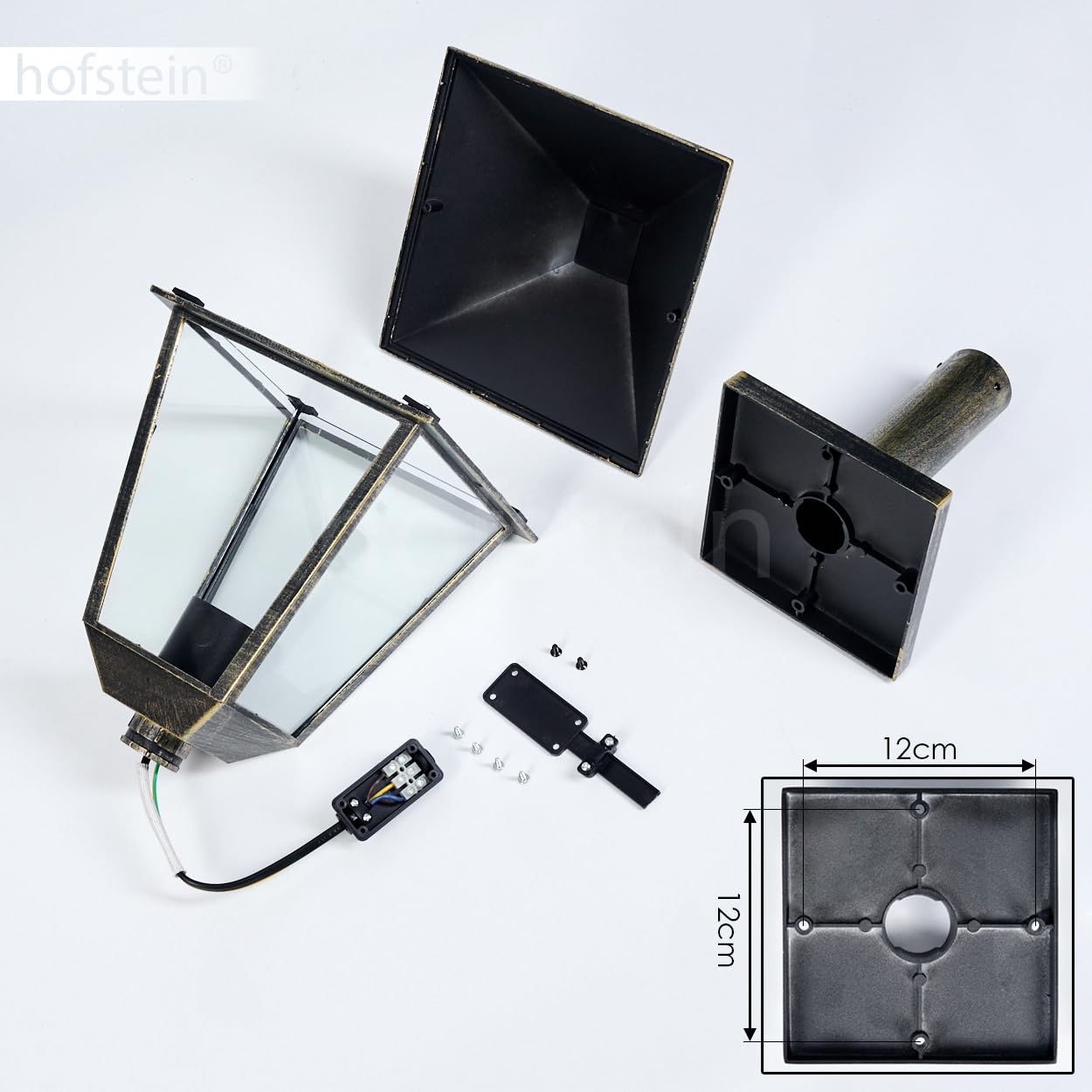 HOFSTEIN Lampa zewnętrzna Anfei, lampa cokołowa z metalu/szkła w kolorze brązowo-złotym/przezroczystym, oświetlenie ścieżki o antycznym wyglądzie, wysokość 50 cm, oświetlenie ogrodowe IP44, 1 x E27,