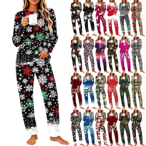 YNCSZEC Christmas Pajamas Women Long Sleeve Printed Pjs Set 2 Piece Pullover Sleepwear Soft Cute Lounge Outfits Multicolor christmas family pajamas S - image 1