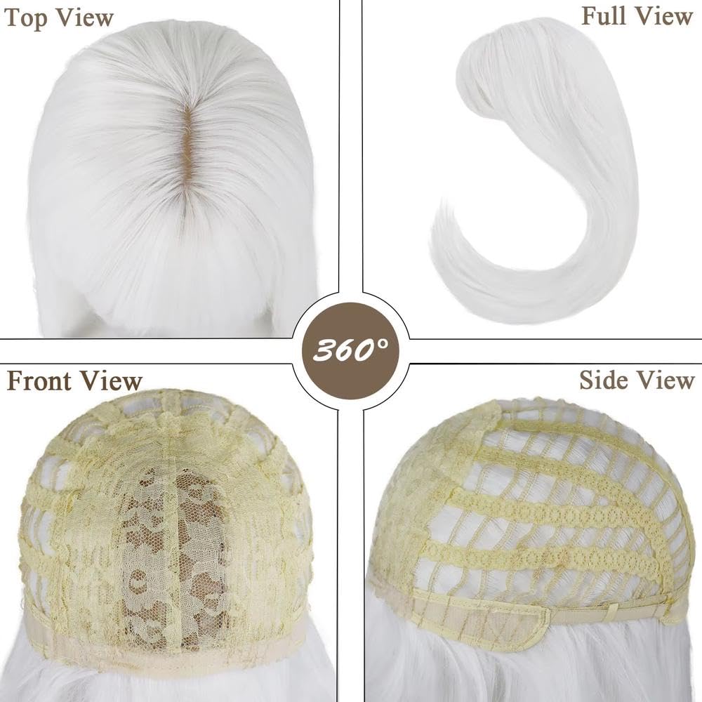Haarpflege 26 Zoll Lange Glatte Weiße Haarperücke Mit Pony Für Frauen Cosplay(Blonde)